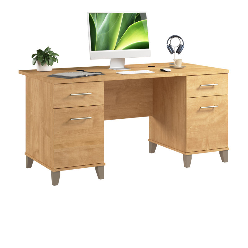 Bureau 60 po avec tiroirs Kaionna, bureau d'ordinateur avec rangement, bois moderne, croix érable, Croix d'érable