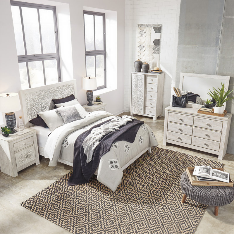 Janni Panel Bed, White, Queen