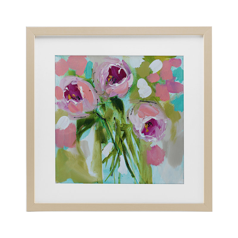 For For Rose Trio, impression sous verre encadrée, design par Amanda Brooks, H 13 po x l 13 po, Cadre de récolte en pin