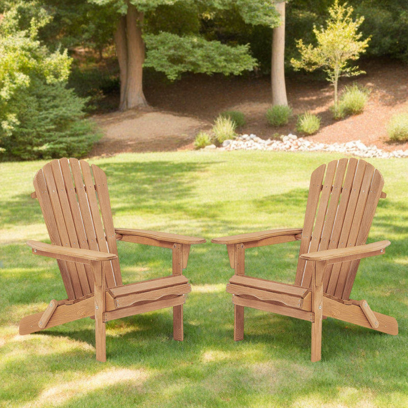 (Set of 2) Weather-Resistant Foldable Outdoor Adirondack Chair Set, Brown