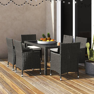 Acme OT01095 7 PC Brayden studio braxten jenneva night green fabric and  grey faux wicker patio dining table set