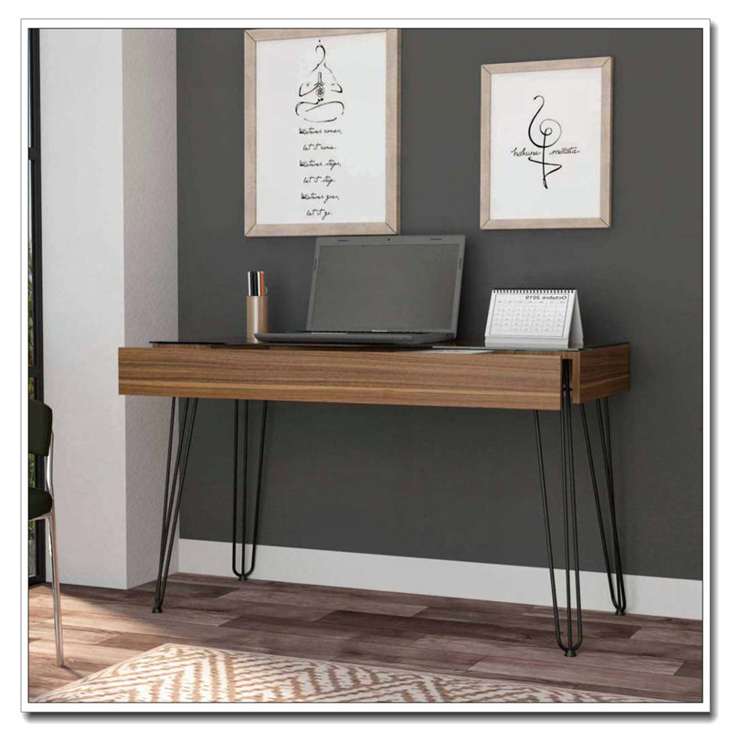 Mahogany 1-Drawer Rectangle Writing Desk with Hairpin Legs