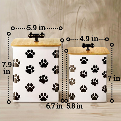 Dog Treat Container Airtight Set Of 2 - 8X6 & 7X5 Inch Iron Dog Treat Jars For Kitchen Counter With Airtight Bamboo Lids - 20 Cup Capacity Pet Treat C