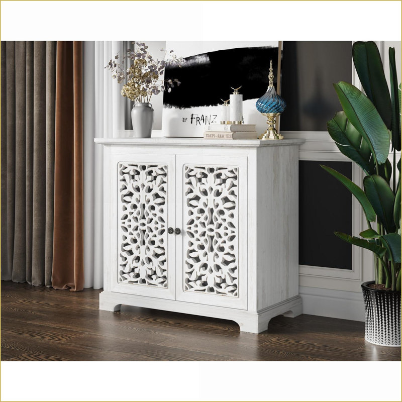 Buffet à 2 portes sculptées pour la cuisine, le salon et le buffet | Bois massif et panneau de fibres à densité moyenne