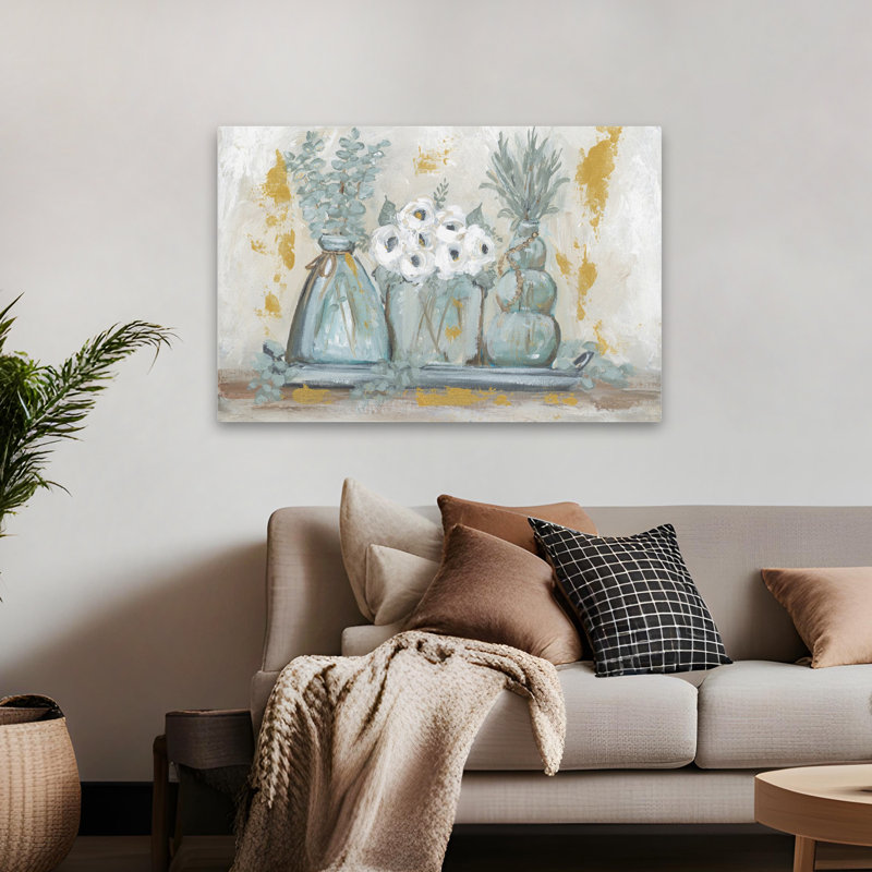 Verre trio floral, H 32 po x l 48 po