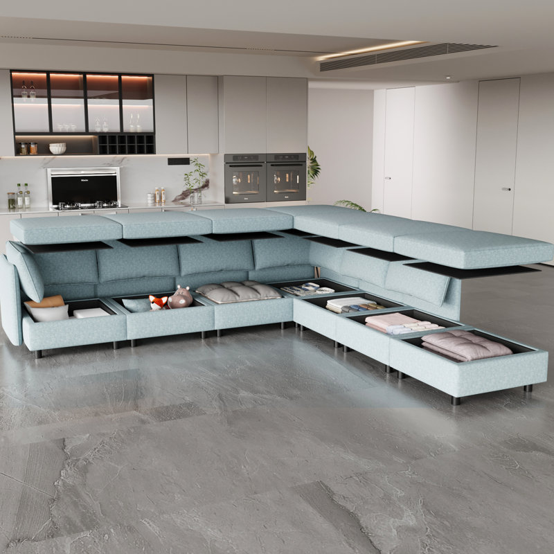 Canapé-lit modulaire en dormant et rangement, 6 chenilles bleues modulaires pour canapé de salon avec rangement,