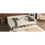 Lit plateforme tapissier avec port USB et 2 tiroirs, beige