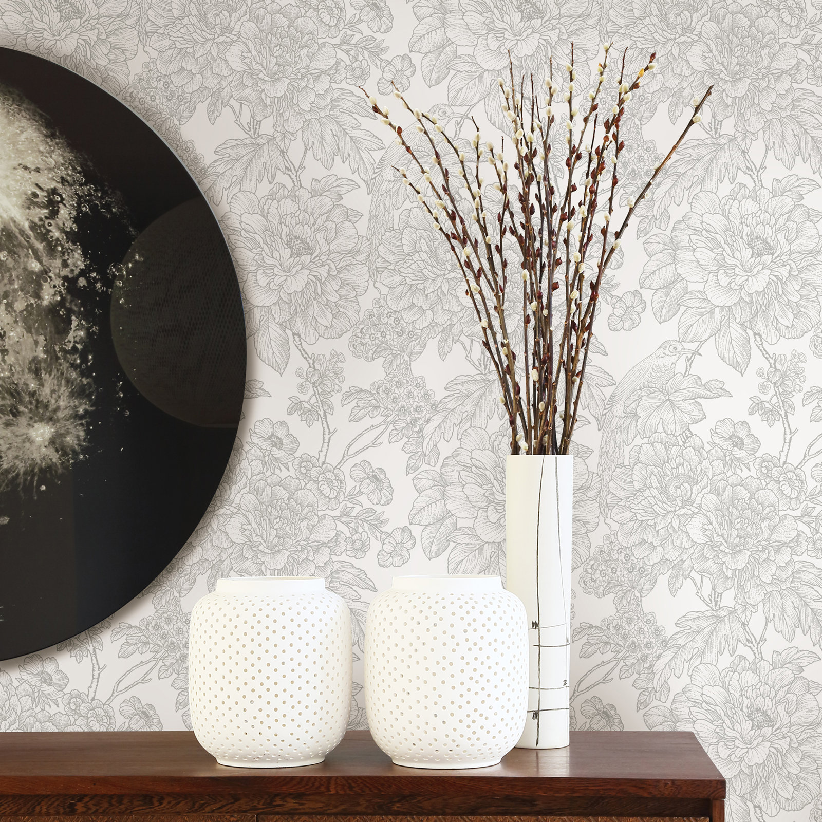 Viola Floral Wallpaper, Gray