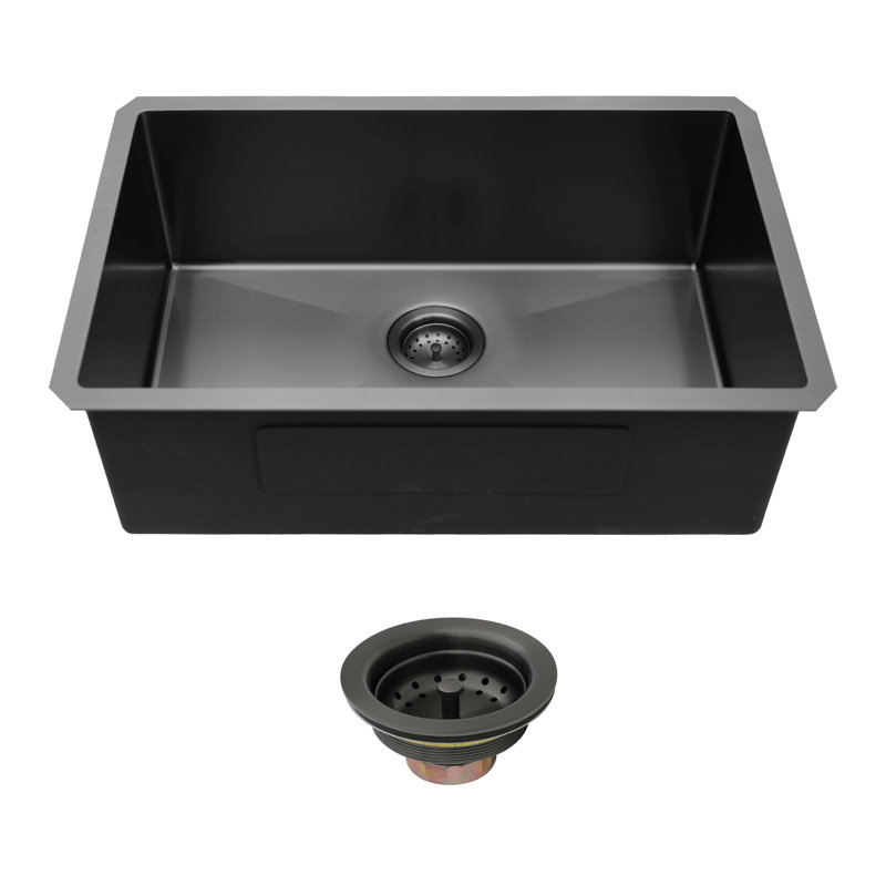 33"X19"X10" Gunmetal Black Undermount  Kitchen Sink 16 Gauge Single Bowl With Drain Assembly