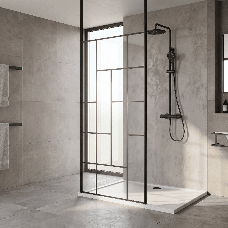 nuie 1000mm Matt Black Wetroom Screen, 1050mm W