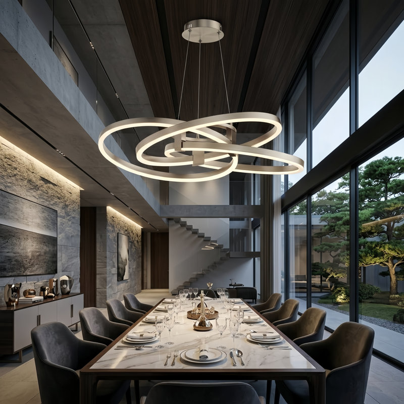 Alliber 3-Light 36" Modern Square/Rectangle Led Chandelier With Aluminum Frame, Brushed Sliver, 8.5" H x 36" W x 36" D