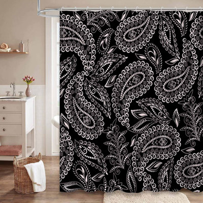 Rideau de douche noir avec 12 crochets