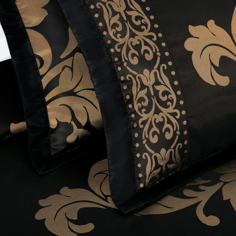Valor 7-Piece Bed in a Bag Jacquard Floral Comforter Set with Sheets, King Comforter + 4 Additional Pieces, Black/Gold