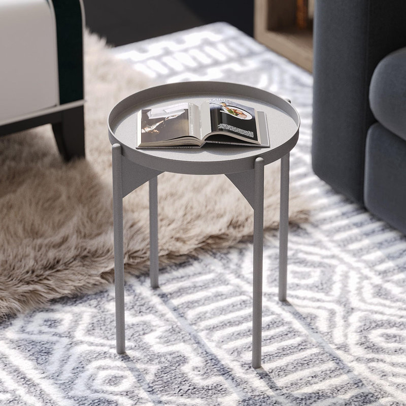 Table basse moderne grise 17,3 po x 22,4 po x 17,3 po | Fabrication 100% métal, poids léger à 5,3 lb | Conception élégante de couleur unie, parfaite pour les salons contemporains et les espaces de détente, durable et élégante