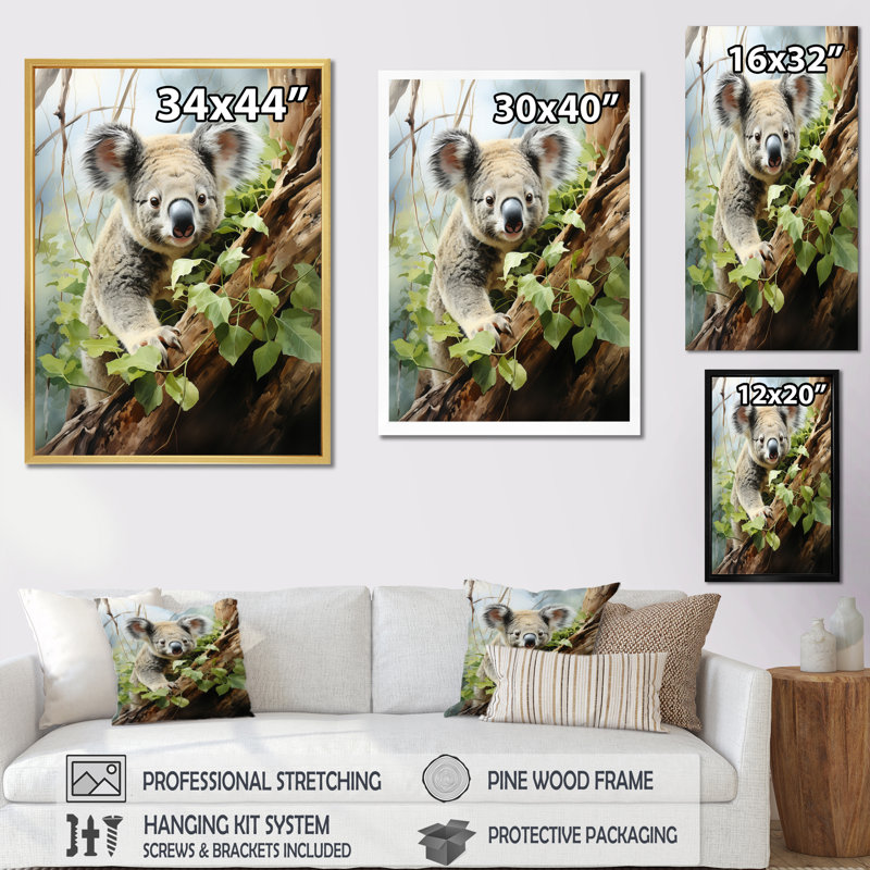 Koala - reproduction d'art sur toile, H 20 po x l 12 po x P 1 po, Toile tendue