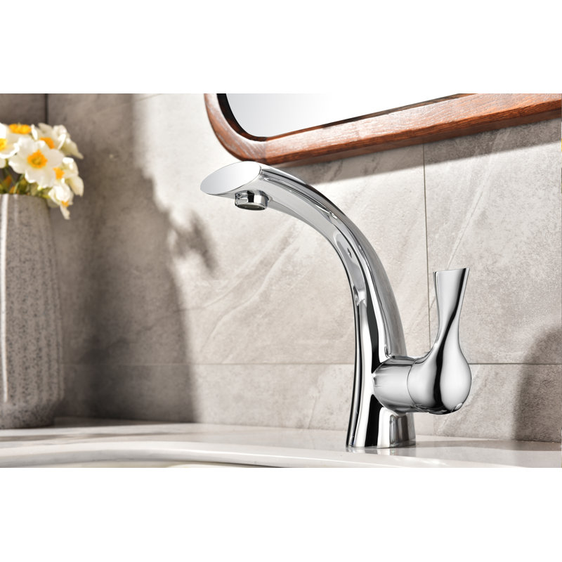 Twist Collection Single-Handle Deckmount Lavatory Bathroom Faucet with Drain Assembly - Chrome Polished, Chrome Polished