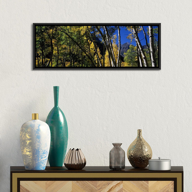 «Maroon Bells, Aspen, Pitkin County», reproduction de photo sur toile, H 24 po x l 72 po x P 1,5 po, Cadre noir