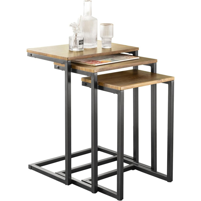 Andris 3PC Rectangular C-Shaped Nesting Tables