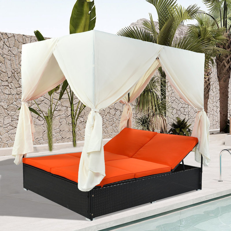 Lit de jour pour patio en osier, Orange/beige