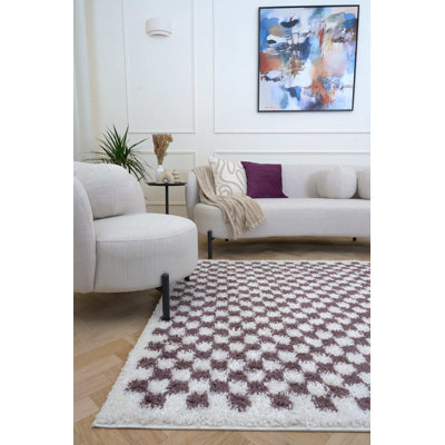 Moodi Modern Shaggy Area Rug Checkered Design