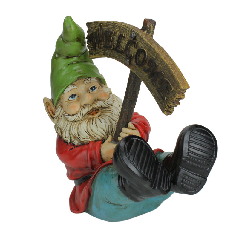 Statue de jardin de GNOME ridicule avec une enseigne de bienvenue 10,5 "