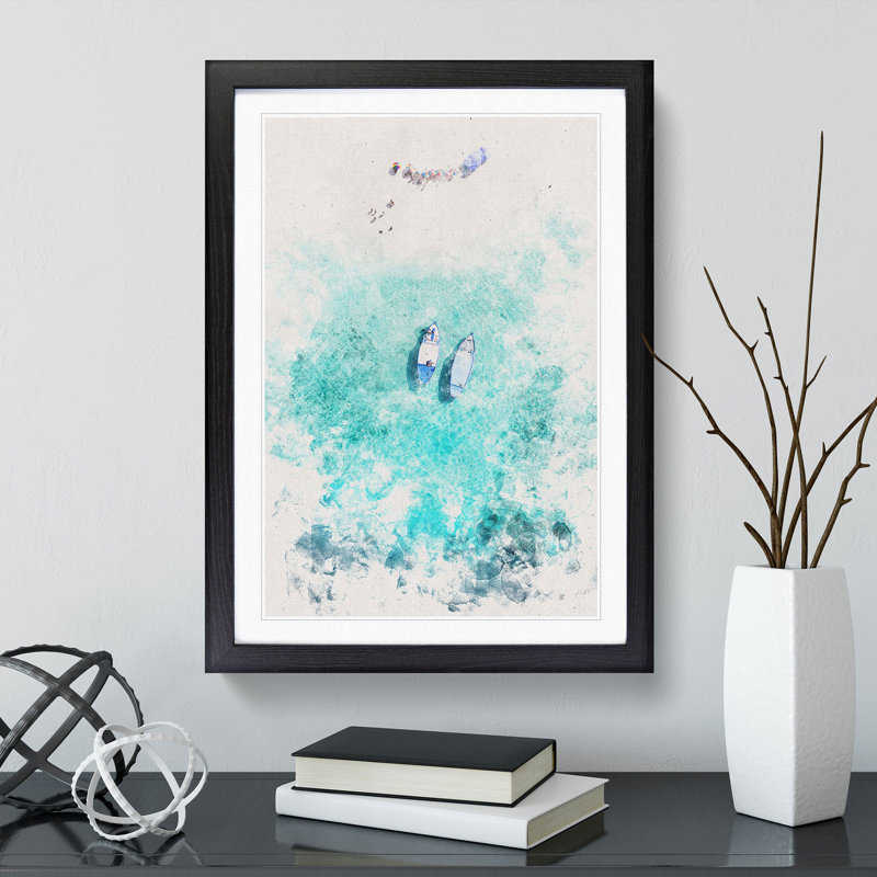 Boats in the Maldives - Picture Frame Painting Print, Black Framed, 63cm H x 45cm W x 2cm D