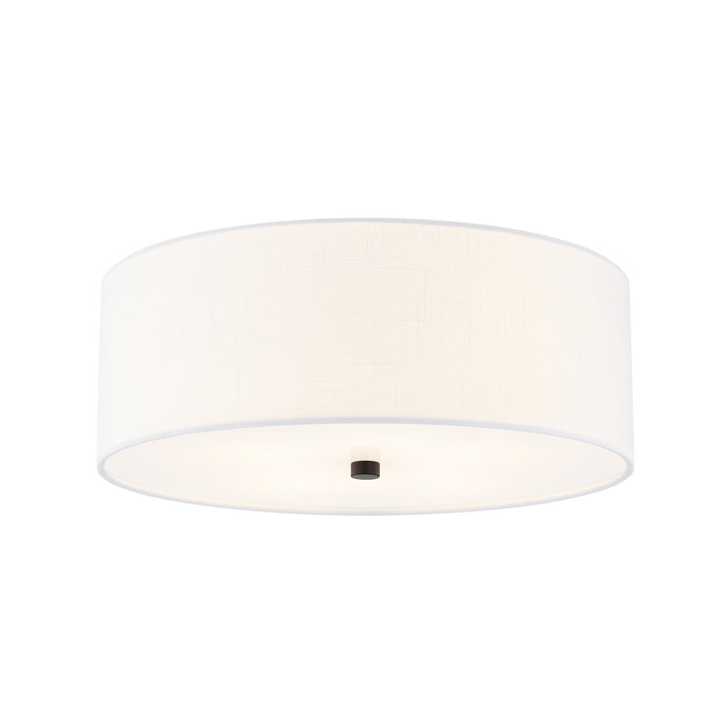 Textile - Classic Drum Flush-Mount - Linen Fabric Shade - 18"L x 18"W x 6.75"H, Brushed Brass, White