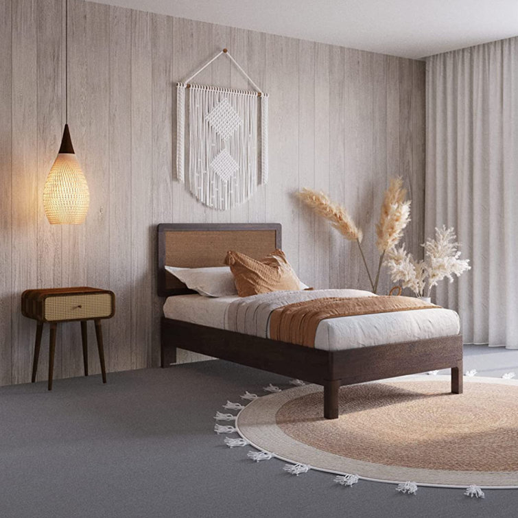 Anspach Solid Wood Platform Bed with Headboard, Bohemian Bed Frame