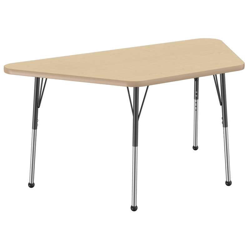 Table d'activité trapézoïdale à hauteur réglable avec pieds trapus, 24" x 48", Érable / vert, Standard Ball Glide