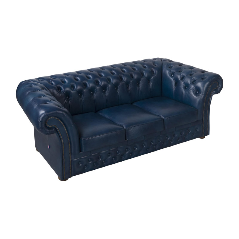Tayjah Genuine Leather Sofa, Blue, 3