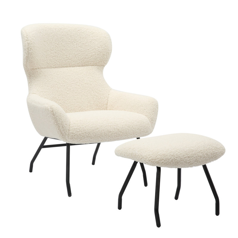Tishkevich Upholstered Swivel Accent Chair with Footstool, Cream