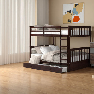 Full-Over-Full Bunk Bed With Ladders And Two Storage Drawers