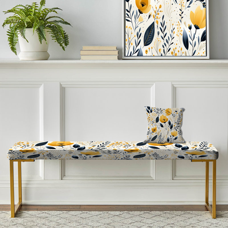 Banc rembourré or, Yellow Bohemian Bliss Floral Pattern