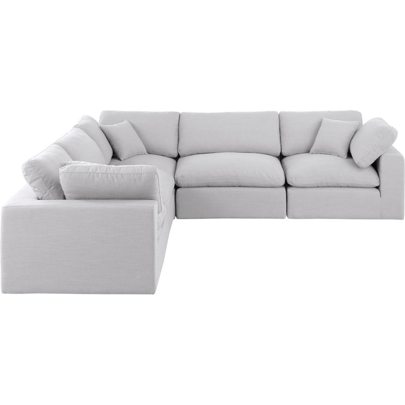 Hudhaifa Upholstered L-Shaped Sectional Reversible, White Linen Textured Fabric