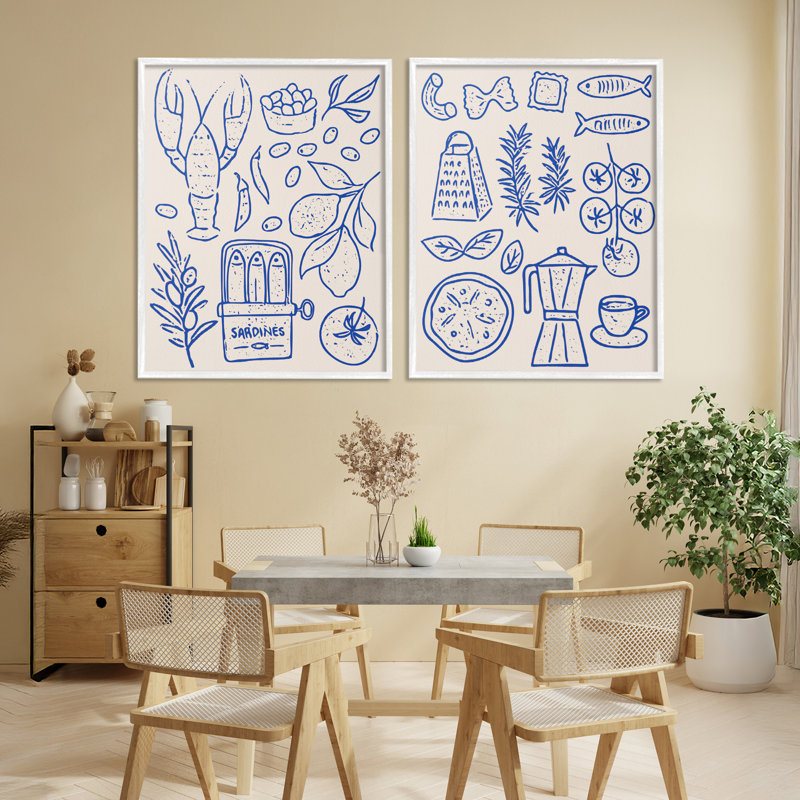 Ensemble de giclée encadrée méditerranéen 2 pièces, par Camila Juncos, Estampe numérique encadrée blanc bord de mer