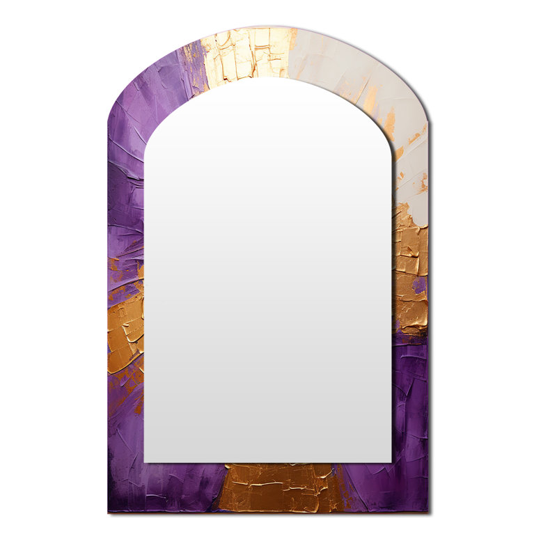 Gold And Purple Lunar Vector I - Abstract Painting Asymmetrical Decorative Mirror, Modern Arch Wall Mirror, Printed Metal Art