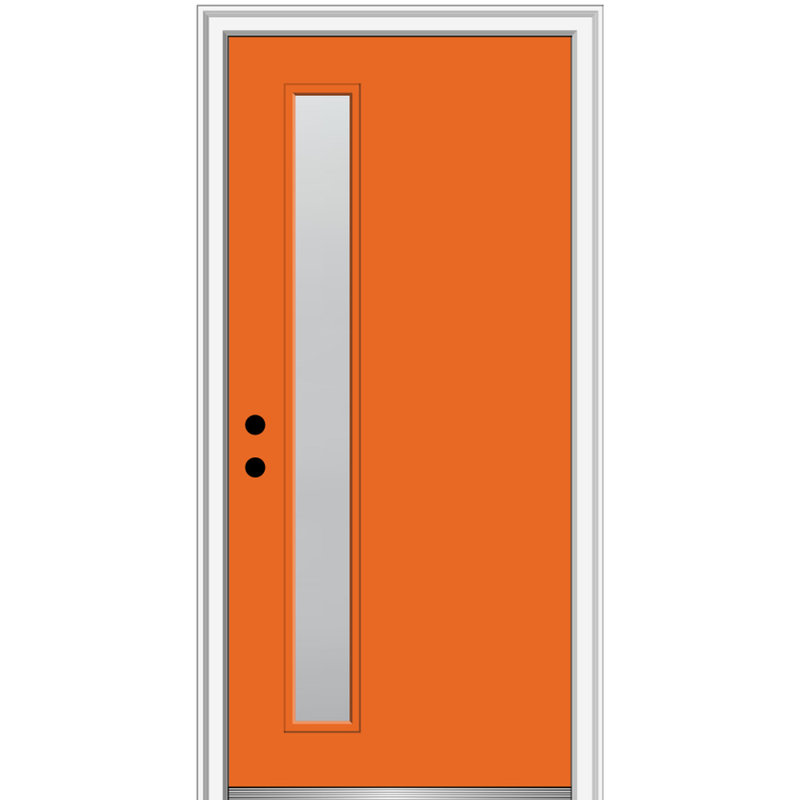 Porte de 36 po x 80 po à droite en fibre de verre simple avec un verre givré 1-Lite sur cadre 4-9 / 16 po, Safran rouge
