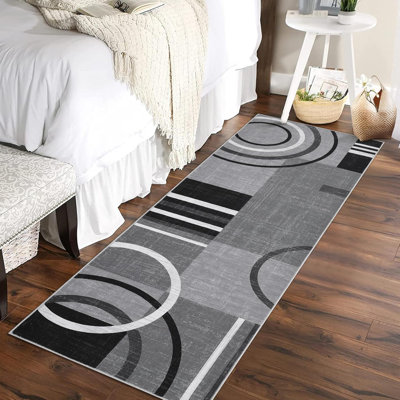 Tapis de couloir de cuisine abstrait - Tapis de couloir géométrique moderne ultra-mince antidérapant, lavable, pour salle de bain, buanderie, chambre à coucher, salle à manger