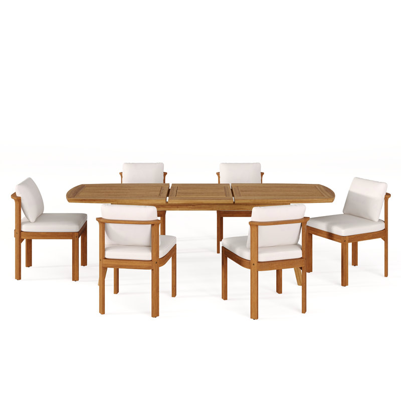 Ensemble de salle à manger extensible en bois d'acacia de style Mid-Century Gelbert 7 pièces avec fauteuils demi-tonneau incurvés et table à lattes