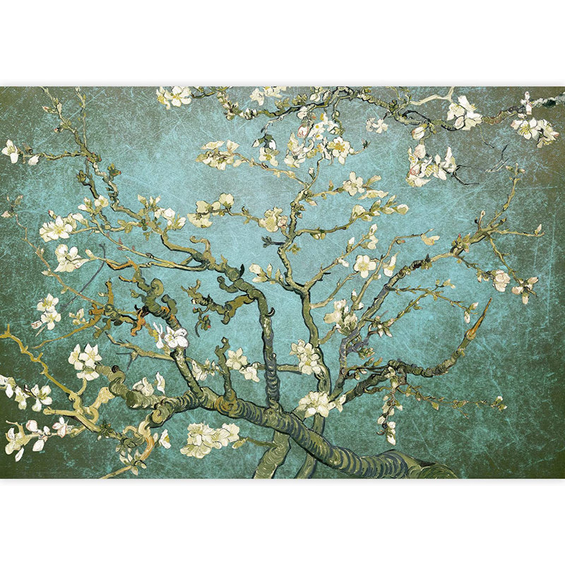 Almond Blossom Vincent Van Gogh, Floral Mural, Vintage Boho Removable Contact Paper, 144" W x 100" L, Aqua / bleu sarcelle