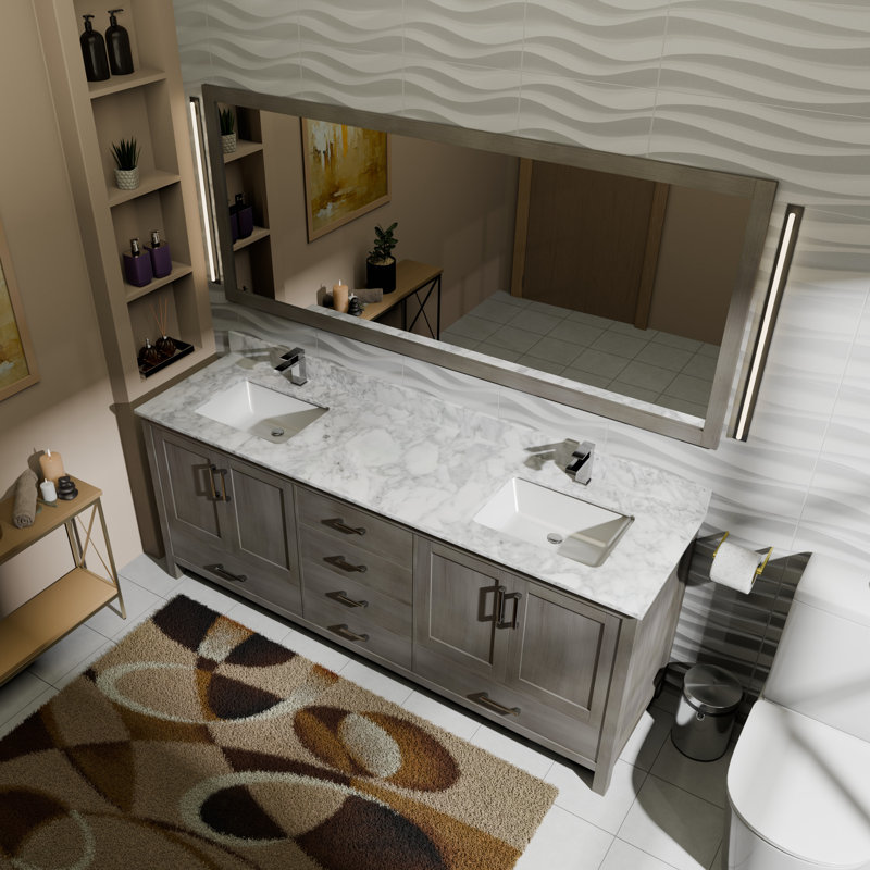 Base de meuble-lavabo double 72 po avec miroir Jacques, Gris patiné