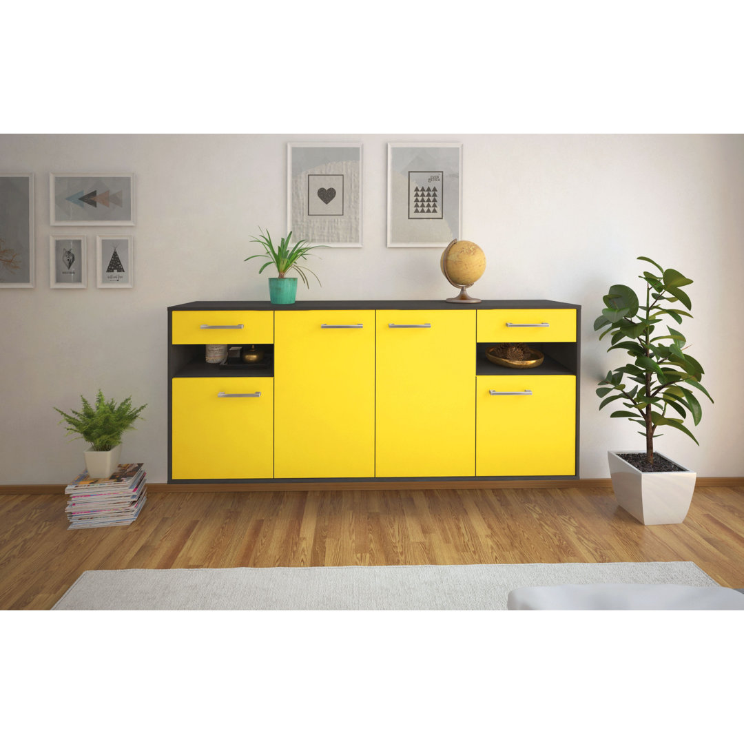 Sideboard Killeen, Farbe: Treibholz/Anthrazit, Fliegend/Metallgriffe, Größe: 180x79x35cm