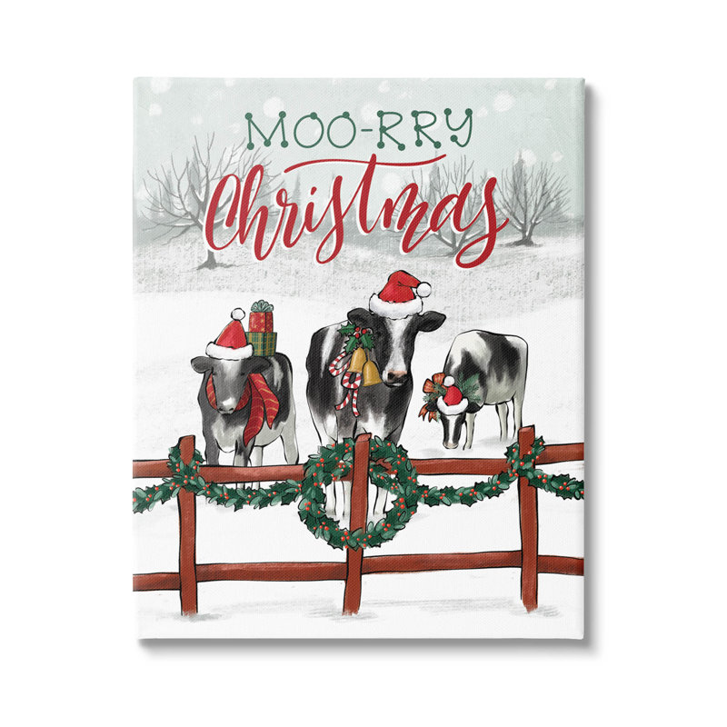 Art mural sur toile «Moo-Rry Christmas Holiday Snowy Cows» par Caverly Smith, H 40 po x l 30 po x P 1,5 po