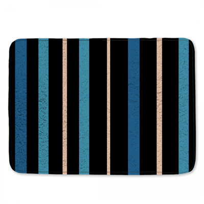 Black Blue Striped Bath Mat