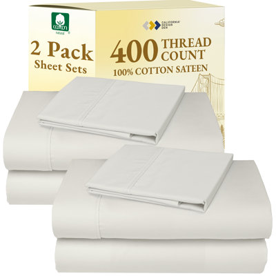 California Design Den Pack of 2 Deep Pocket Sheet Sets - Soft 400 Thread Count, 100% Cotton, Durable Sateen