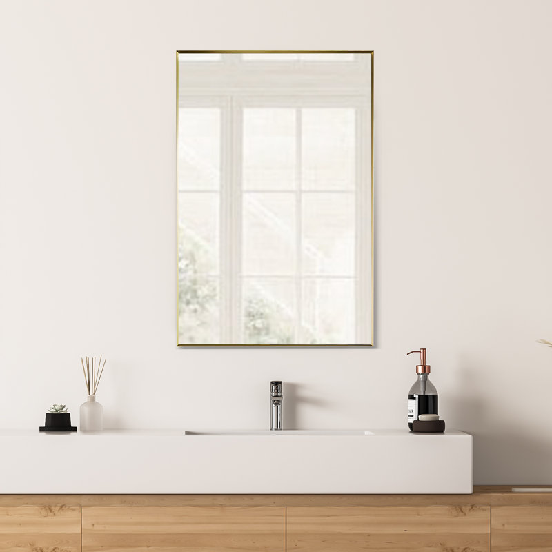 Elegant Sassi 24" Brushed Gold Aluminum Rectangular Vanity Mirror