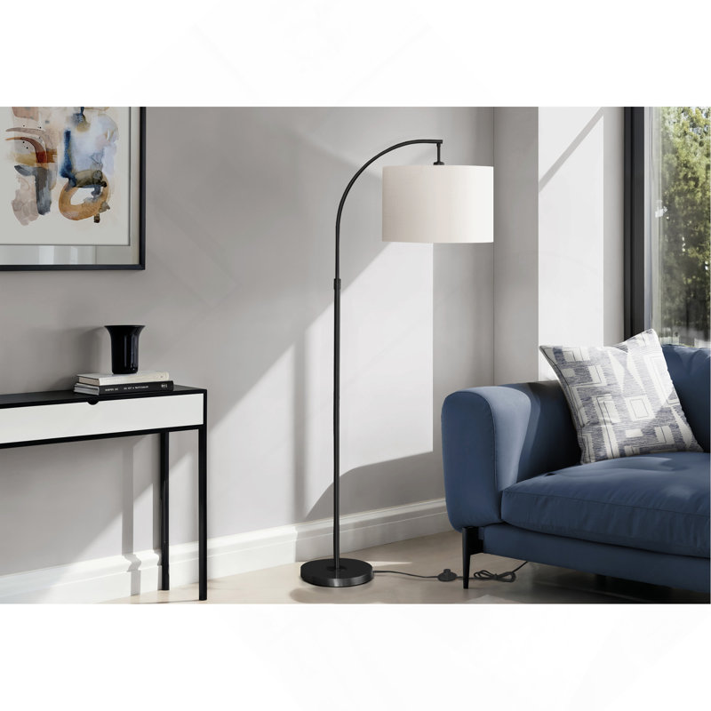 Lighting, H 65 po, lampe sur pied, métal noir, abat-jour ivoire / crème, contemporain, Noir