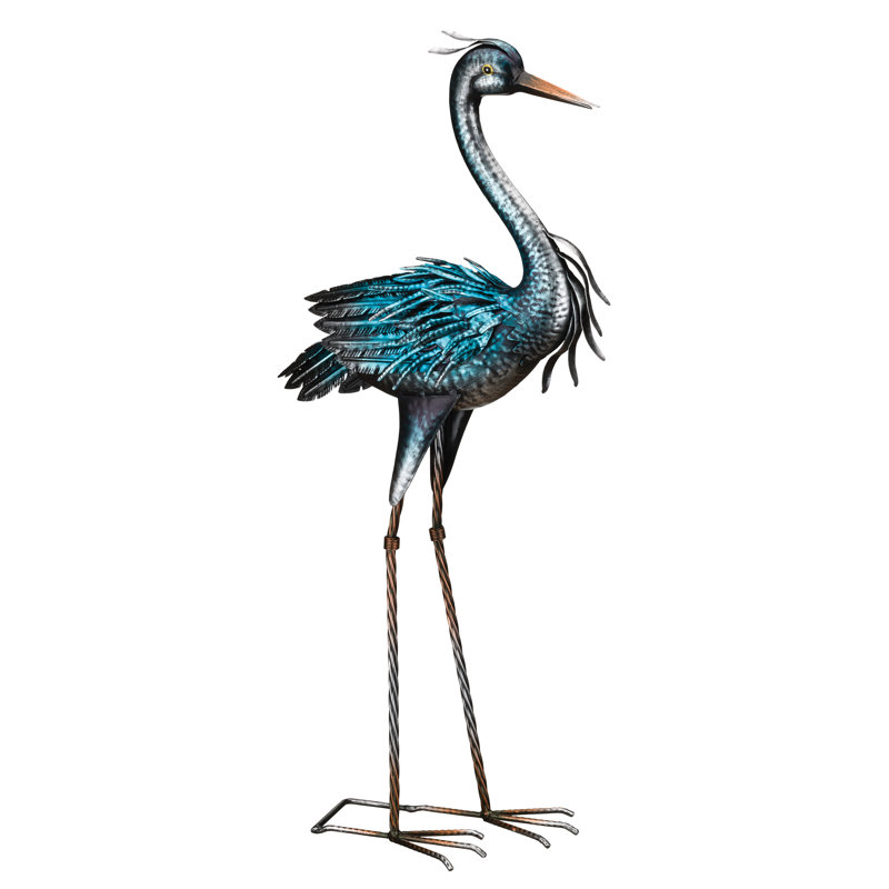 Iridescent Metal Heron Decor with Detailed Feathers