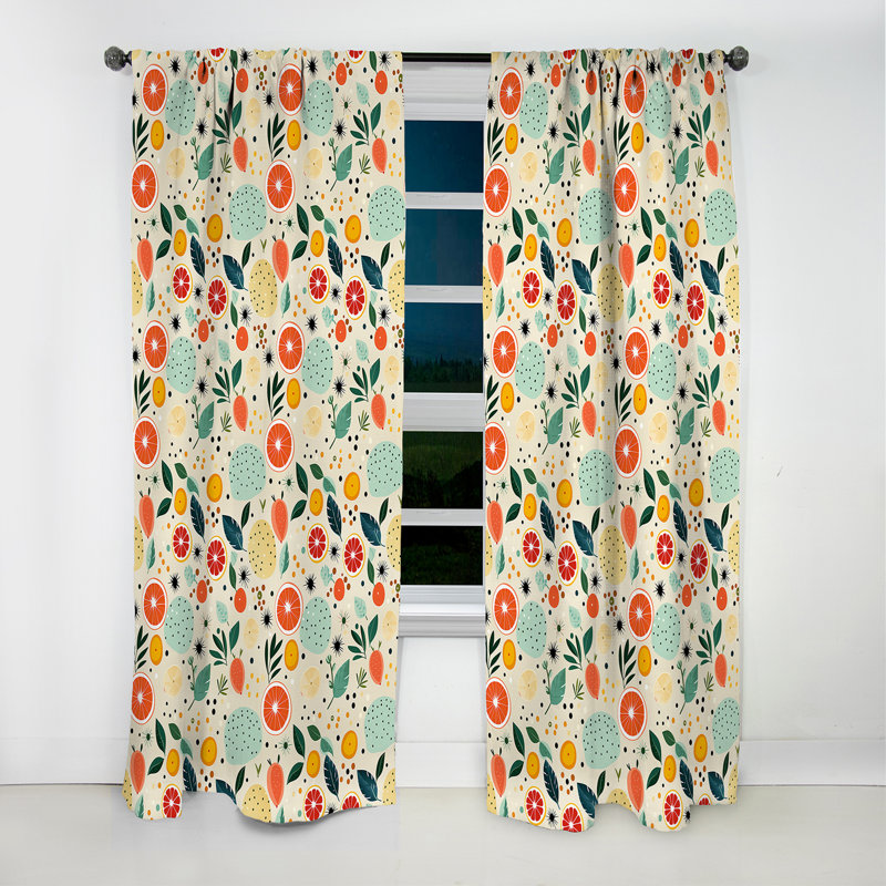 Rideau occultant Mid-Century à motif de fruits pastel II - 1 panneau, L 52 po x L 108 po