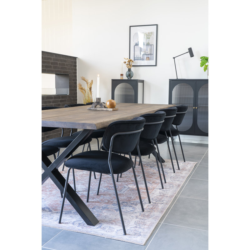 Elsass Oak Solid Wood Top Metal Base Dining Table, Dark Brown